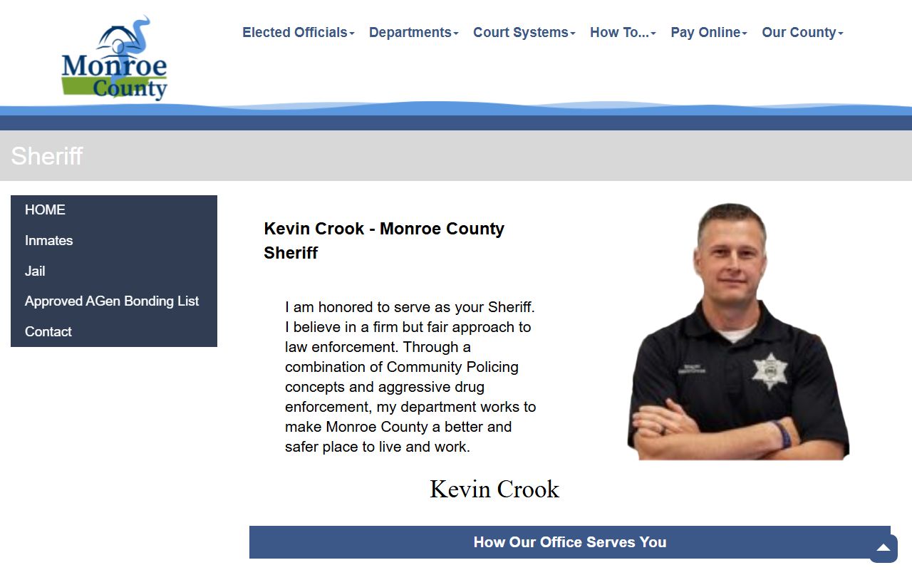 Monroe County sheriff page for inmate population and detention facility records